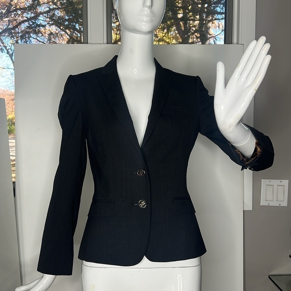 Dolce & Gabbana Sz 38 Gray Wool Fitted Blazer with Iconic Leopard Lining